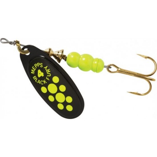 Mepps Black Fury Black/Chartreuse Dots #4 8g